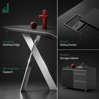 Bureau de direction ergonomique de luxe moderne avec pieds en aluminium poli 8K en forme de X, placage de bois E0, table de bureau créative écologique