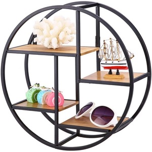 Circle Metal Iron Craft Display Rack Wood <strong>Wall</strong> <strong>Storage</strong> <strong>Unit</strong> for Bedroom Kitchen Office Bathroom Home Use with Plastic Material - Product Image 5