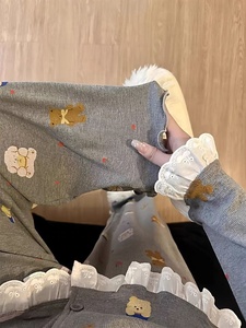 <span class=keywords><strong>Pigiama</strong></span> da donna in stile coreano popolare con stampa di cartoni animati, con finiture in <span class=keywords><strong>pizzo</strong></span>, all'ingrosso, set di camicie da notte grigie per primavera <span class=keywords><strong>e</strong></span> autunno - Product Image 5
