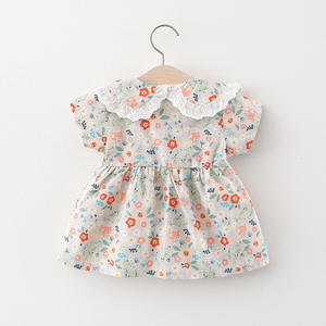 En stock, vêtements pour enfants, robe à manches courtes pour filles, robe d'été pour bébé, robe de princesse à col de poupée florale - Product Image 4
