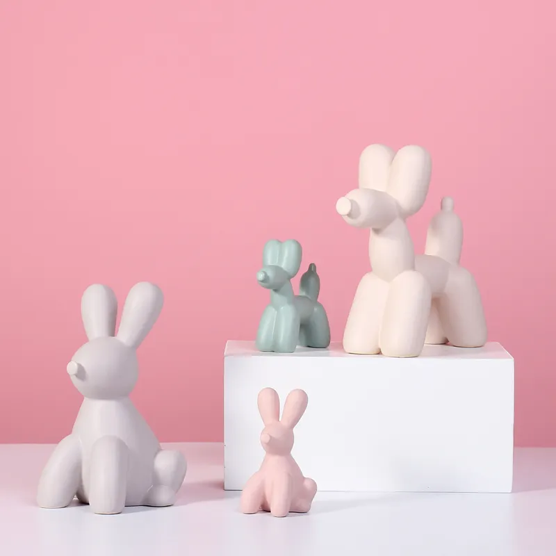 Factory nordic style decoration creative craft gift table decoration colorful art abstract ceramic balloon rabbit figurine