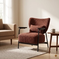 Fauteuil d'appoint en tissu bouclé de style Mid-Century avec structure métallique et coussin lombaire pour salon ou hôtel
