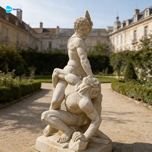 Statua in Marmo Bianco Scolpita a Mano di Due Uomini che Lottano, Grande Scultura in Pietra per Decorazione Esterna Casa e Giardino - Product Image 6
