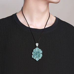 Pendentif nœud chinois authentique en jadéite naturelle bleu eau, à huit faces, qualité glace, bijou en jade pour hommes et femmes - Product Image 5