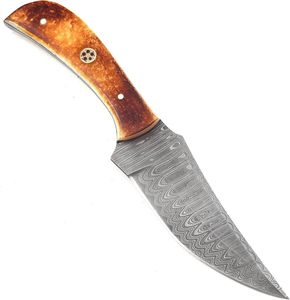 Superventas mango de hueso de camello al aire libre táctico caza cuchillo de hoja fija hoja de acero de Damasco cuchillo de Camping con Funda de cuero - Product Image 5