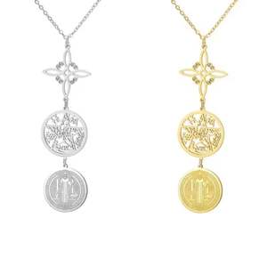 Collier pendentif triple protection en gros, nœud de sorcière, pentagramme, tétragrammaton, Saint-Benoît, acier inoxydable, amulette spirituelle - Product Image 1