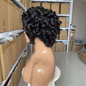 Perruque courte ondulée et bouclée avec frange, coupe machine, conçue pour les <span class=keywords><strong>cheveux</strong></span> des femmes noires brésiliennes - Product Image 5