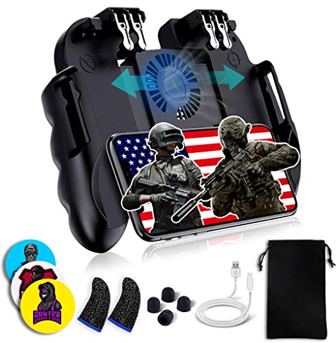 Upgraded Six-finger Wireless 2.4GHz ABS+Metal Black Mobile Gaming Controller H9 Cooling Fan Handbrake Phone Holder 4-6 Hours