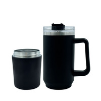 GCWAVE Nouvelle Arrivée Gobelet de Voyage Isotherme en Acier Inoxydable 40oz Noir avec Poignée et Paille, Tasse Droite pour Café et Bière