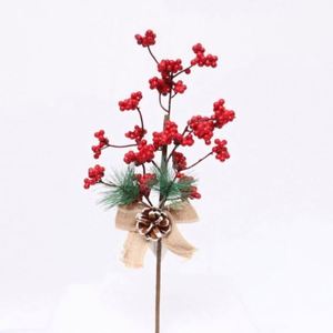 Décoration de Noël Artisanale Givrée Rouge et Verte, Branche Florale de Baies Artificielles en PVC et Fer, 60 cm, Fournitures pour Décorations de Fruits - Product Image 2