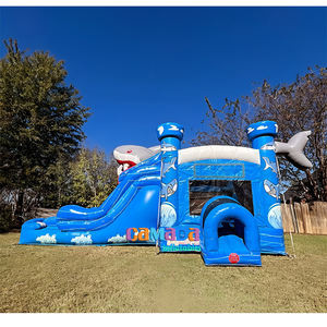 Nouveau design de maison gonflable à thème requin avec toboggan et piscine château gonflable en marbre bleu à vendre - Product Image 5