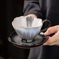 Ensemble tasse et soucoupe à café en porcelaine de haute qualité, qualité alimentaire, durable, vintage, luxe léger, rétro, créatif, pour latte, motif floral, pour l'heure du thé
