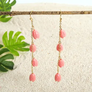 Nouveaux bijoux de mode hawaïen samoa coquille perle fleur boucles d'oreilles femmes luxe or île boucles d'oreilles bijoux en gros