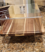 Support à gâteau rectangulaire en bois d'acacia réutilisable LCJG, 1 pièce, avec grand couvercle en acrylique, ensemble de présentation pour table de desserts