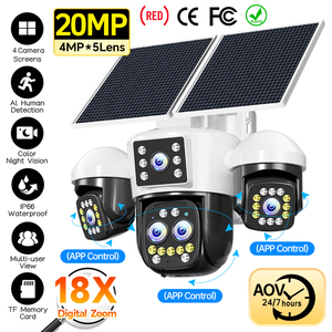 Cámara de Seguridad Solar de 5 Lentes y 20MP con <span class=keywords><strong>Zoom</strong></span> Digital 18X, Panel Solar Doble, Cámara PTZ 4G, Vigilancia AOV 24/7 con 4 Vistas de Pantalla, IP66 - Product Image 1