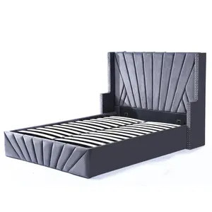 Роскошный дизайн для спальни мебель мягкая бархатная мягкая оттоманка подъемная кровать для хранения с гвоздями