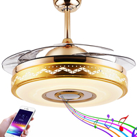 Interrupteur audio à distance européen, LED, peut lire de la musique, éclairage de plafond, ventilateur invisible, éclairage, pales de 42 pouces, lustre, luminaire design