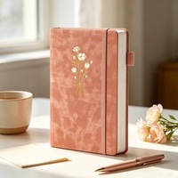 Carnet A5 en cuir PU avec estampage doré floral, couverture rigide, logo personnalisé, papeterie, fournitures de bureau, agenda avec porte-stylo