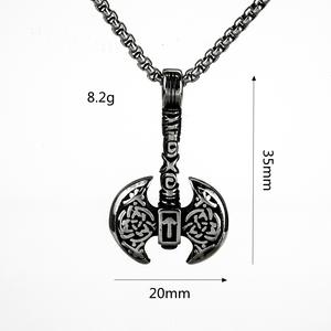 <b>Titanium</b> Steel Men's Pendant Necklace Viking Battle Axe Design Stainless Steel Retro Asymmetry Geometric Pattern Fashion Jewelry - Product Image 5