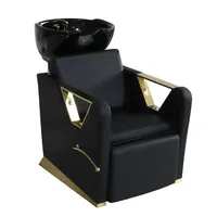 Chaises de shampooing en cuir noir couleur de poignée d'or peut être personnalisé salon de coiffure chaise de shampooing canapé à vendre
