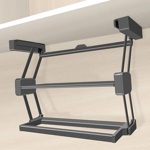 Modernes Zweistöckiges Verstellbares Faltbares Platzsparendes Ablagegestell aus Aluminiumlegierung und Stahl mit ABS, Ausziehbares Geschirrorganisationssystem für den Küchenschrank - Product Image 5