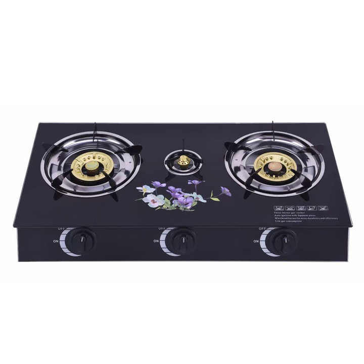 Glass body table top gas stove,3 burner gas cooker,household gas burner