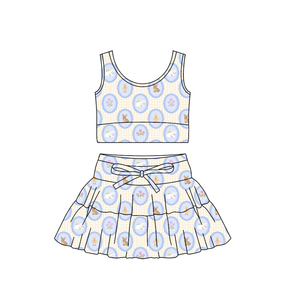 Robe de yoga pour petite fille, imprimé fleurs bleues, haute qualité, vente en gros pour enfants, été, sans manches, ODM, GSD3565 - Product Image 3