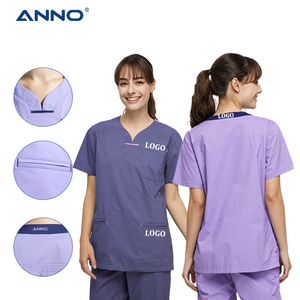 Ensemble de blouses médicales ANNO personnalisées avec logo, antimicrobiennes, en tissu CVC - Uniforme d'infirmière doux, extensible et résistant aux plis - Vente en gros - Product Image 1
