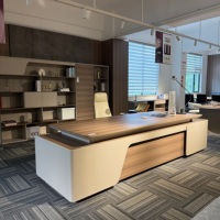 Bureau de direction de luxe en L avec rail électrique 54 mm, panneau LED et armoire à serrure à code – Suite de bureau complète pour immeuble commercial