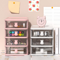 Boîte de rangement de bureau JOOHUB transparente à trois niveaux, mini tiroir en plastique moulé par soufflage, organisateur de papeterie en forme de lapin