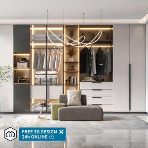 Modern Elegant Small Glass <strong>LED</strong> <strong>Light</strong> Wardrobe Extendable Wooden Bedroom <strong>Furniture</strong> for Hotels - Product Image 1