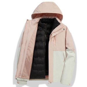 Chaqueta 3 en 1 para mujer, para exteriores, con forro de plumón desmontable, a prueba de viento, impermeable, acolchada y transpirable, para actividades de team building y trabajo. - Product Image 3