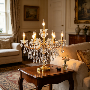 Lampe de table LED en cristal de luxe moderne, lustre en métal doré français avec pendentifs en cristal pour salon, villa, chambre à coucher - Product Image 3