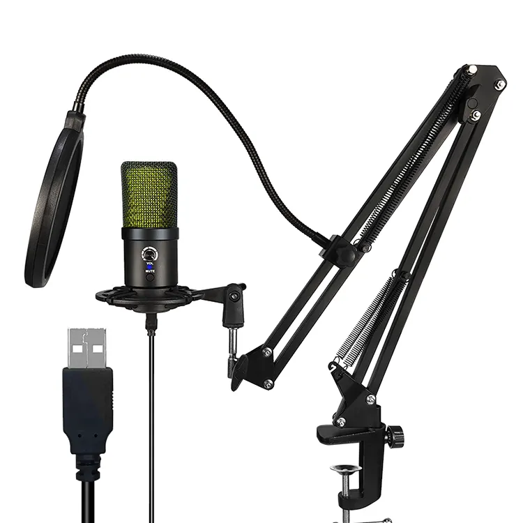 U780 RGB Ánh Sáng Đầy Màu Sắc USB Studio Condenser Máy Tính Microphone Với Scissor Arm Đứng Cho Podcast Ghi Âm
