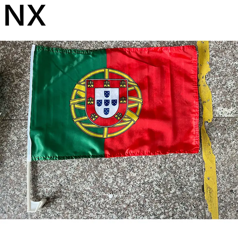 Material de poliéster, asta de plástico de 45CM, pegatina de venta de espejo de coche de Portugal, bandera con accesorios de hebilla segura