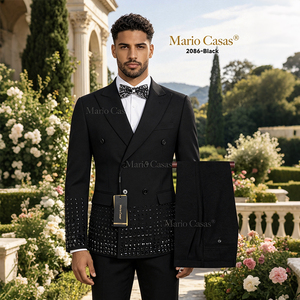 Abito da uomo fatto a mano con perline e strass, <span class=keywords><strong>taglie</strong></span> forti, 2 pezzi, stile italiano, giacca monopetto e pantaloni, smoking scintillante con paillettes per matrimonio - Product Image 1