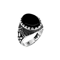 Bague en argent sterling 925 avec agate noire naturelle turque Kaanjewelry, style classique vintage pour homme, bague en argent personnalisée