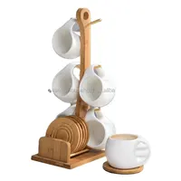 Wood Stand 6 Hooks Mug Holder Tree Wood Mug Rack Coffee Tee Cup Holder Stand DryingとRack 6 Coaster