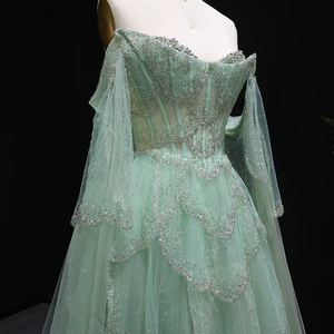 Robes de soirée élégantes Jancember LSZ215, couleur vert <span class=keywords><strong>sauge</strong></span>, épaules dénudées, décolleté cœur, ornées de perles - Product Image 5