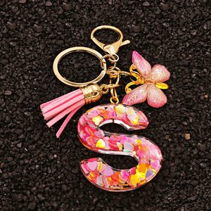 PD034 Pink Letter Glitter Heart <span class=keywords><strong>Llavero</strong></span>-Mariposa Borla <span class=keywords><strong>Resina</strong></span> Charm Accesorio, Crystal Clear <span class=keywords><strong>Llavero</strong></span> para Niñas Mujeres Regalo - Product Image 4