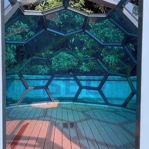 Marco de aleación de aluminio Hexagonal resistente a la nieve, cúpula de cristal redonda de diseño de alta gama para exteriores, Camping, Hotel, complejo turístico, con Base de <span class=keywords><strong>madera</strong></span> - Product Image 3