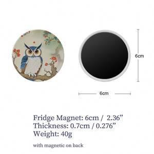 Aimant de réfrigérateur rond en céramique au design hibou, moderne, imprimé UV, personnalisable, vierge pour sublimation, autocollant magnétique puissant - Product Image 4