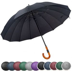 Parapluie de golf de haute qualité, 27 pouces, 16 baleines, coupe-vent, avec impressions de logo personnalisées, imperméable, simple couche, poignée à crochet en bois - Product Image 1