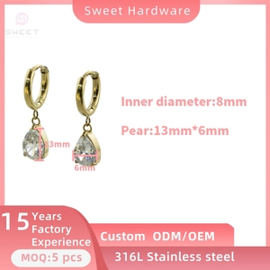 Anting-anting liontin zirkon pear trendy berlapis emas baja tahan karat 316L baru tahun 2026 untuk wanita - Product Image 6