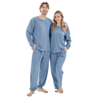 Ensemble de pyjama décontracté pour couple, tricoté à l'aiguille fine, extensible, respirant, doux et confortable, haut à manches longues et pantalon large pour homme
