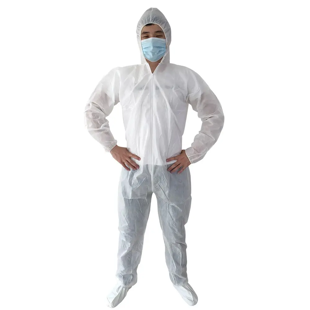 Junlong PP 35gsm 40gsm Disposable Non-woven Coverall Disposable White and Blue Color Safety Clothes Stock Available
