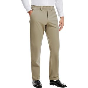 <b>Mens</b> Elastic Waist Pants Straight Fit <b>Stretch</b> Cotton Spandex Anti-Wrinkle Slacks For Elderly With Magnet Button - Product Image 1