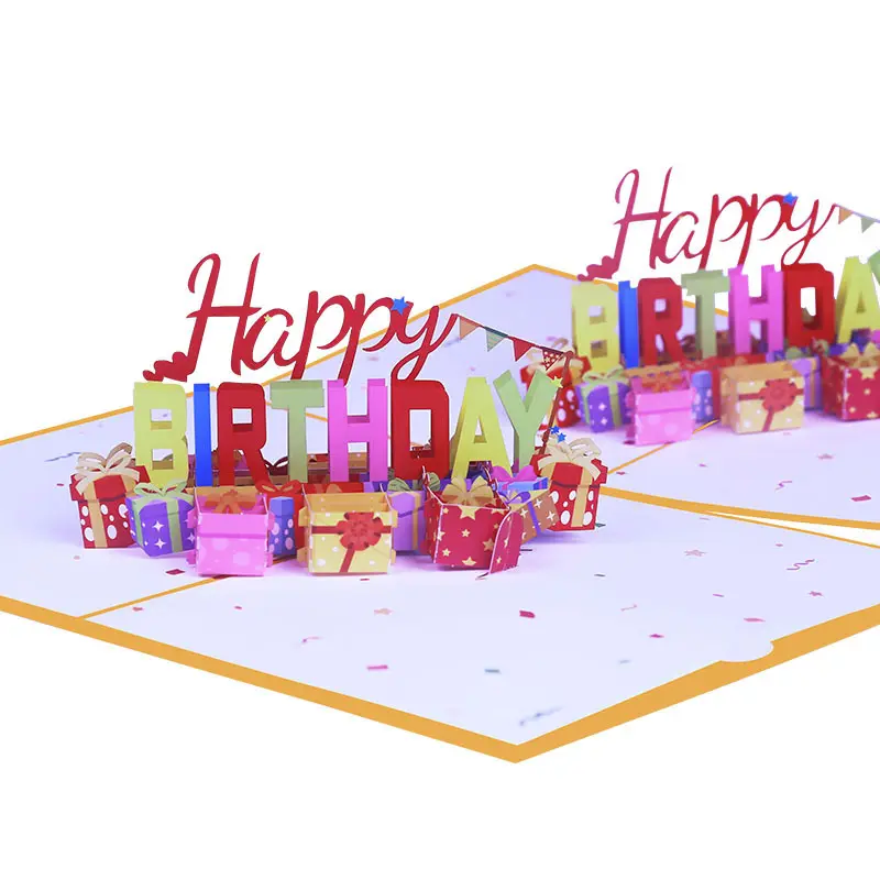 Özel baskı yaratıcı <span class=keywords><strong>yeni</strong></span> mutlu doğum günü boş davetiye tebrik 3D Pop Up kartları