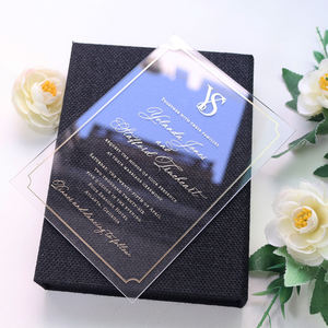 Invitations personnalisées en tissu de lin noir avec boîte magnétique à couverture rigide, fermoir monogramme doré de luxe, pochette en vélin et acrylique transparent - Product Image 5