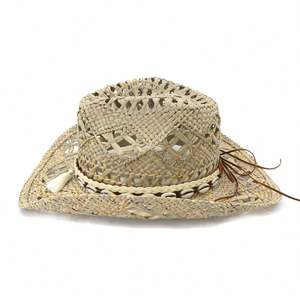 Chapeau de cowboy en paille J357 CD, tissé à la main en paille naturelle, visière pare-soleil, ceinture réglable, unisexe, pour activités de plein air, pêche, voyage, style décontracté - Product Image 3